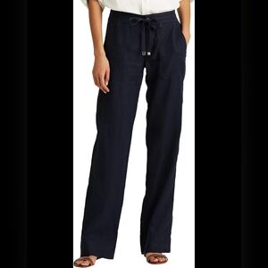 Ralph Lauren Navy Blue Linen Wide Lag Pants